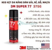 Keo xịt đa năng 3M Super 77 dán xốp dán tường, giấy, thảm nỉ, thảm simili, vải, gỗ, mút cách âm 375g                          - 38303946                                                       Yêu thích