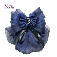 kẹp búi lưới Thái nơ hình quạt xoè, màu xanh, nhẹ không đau tóc, gẫy tóc khi kẹp