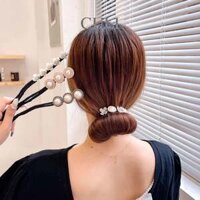 Kẹp búi tóc, kẹp quấn tóc dẻo củ tỏi đa năng, kẹp tóc đính hoa - ngọc hot trend style Hàn Quốc cho nữ - Culi.accessories - Đen - M2