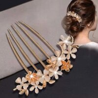 Kẹp (Cặp) Tóc Cao Cấp - Ghim Kẹp Tóc Nữ Đẹp Cánh Hoa Đính Đá Màu Vàng Cam - KDD032