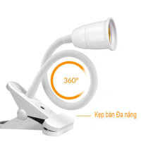 Kẹp đèn Led đui xoáy E27, Đèn học tập đế kẹp đa năng kẹp, Thân dài 40cm, Xoay 360 độ, Bóng LED E27 - 220V