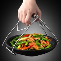 Kẹp gắp đĩa nóng inox 304 cao cấp, vĩ hấp trong nồi cán gỗ chống nóng dày 5mm