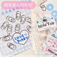 Kẹp giấy hình trái tim mini cao cấp phong cách Ins, kẹp giấy hình trái tim bạc dễ thương, bookmark, ghi chú dán, ghim