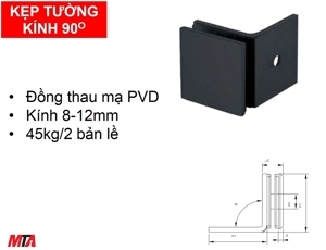 Kẹp kính tường 90độ có đế đen mờ Hafele 981.77.911