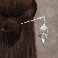 Kẹp tóc bạc Miao thủ công, phong cách dân tộc Vân Nam, kẹp tóc retro cho phụ nữ với tua rua, phụ kiện tóc phong cách cổ điển