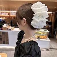 Kẹp tóc càng cua nơ to tiểu thư đính đá chấm bi kẹp búi tóc nơ lưới đám mây phồng bồng bềnh size lớn phong cách Hàn Quốc (Nơ trắng trơn)