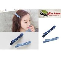 Kẹp tóc chấm bi vải bò xanh