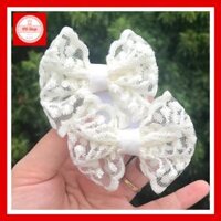 Kẹp tóc cho bé gái nơ ren màu kem - Kem,2 Chiếc
