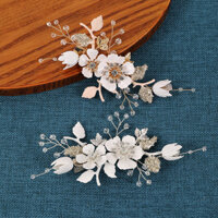 Kẹp tóc cô dâu phong cách Hàn Quốc, kẹp bên rừng, hợp kim vàng, phụ kiện tóc handmade cho váy cưới, phụ kiện updo đám cưới 6HYF