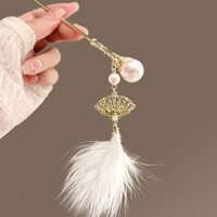 Kẹp Tóc Cổ Điển Cô Dâu Phụ Kiện Tóc Quạt Lông Vũ Kẹp Tóc Nữ Mới Sang Trọng Tua Rua Kẹp Tóc