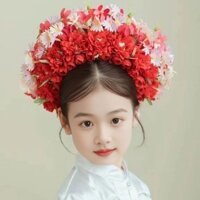 Kẹp tóc giả Quanzhou dành cho trẻ em Phụ kiện tóc Vòng hoa Hanfu Phụ kiện tóc Kẹp tóc Phụ kiện tóc hoa Phong cách dân tộc Băng đô chụp ảnh hoa Băng đô cho bé gái 2503J26
