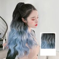 Kẹp tóc giả,cột đuôi ngựa,được nhuộm màu xanh khói,phong cách Hàn,làm từ sợi tơ nhập khẩu.