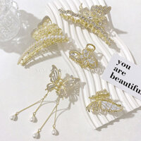 Kẹp tóc hình bướm ngọc trai lớn, kẹp tóc phía sau đầu, kẹp tóc tinh tế cao cấp cho tóc dày, kẹp cá mập thanh lịch cho phụ nữ S6GY