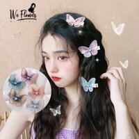 Kẹp tóc hình bướm phối ren hoa xinh xắn thời trang cho nữ
