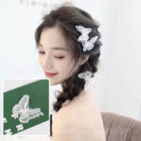Kẹp tóc hình bướm thêu phong cách thời trang Hàn Quốc Dễ Thương - Trắng bé