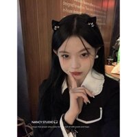 Kẹp Tóc Hình Tai Mèo Bằng Nhung Màu Đen Thời Trang Thu Đông