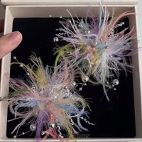 Kẹp tóc lông vũ pháo hoa, không khí siêu tiên, phụ kiện tóc cô dâu xinh đẹp, kẹp bên ngọt ngào, phong cách ảnh Ins [yfs]