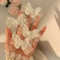 Kẹp tóc ngọc trai bướm lưới trắng siêu tiên cho phụ nữ, kẹp tóc nơ nhỏ phong cách Mori, phụ kiện tó