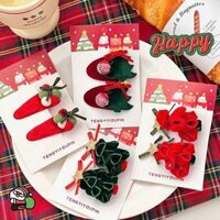 Kẹp Tóc Nhung Xanh Đỏ Noel, Tết Cặp Tóc Cho Bé Gái, Bạn Nữ Chụp Ảnh Fishy Decor