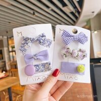 Kẹp tóc nơ hoa tím ngọt ngào mới cho trẻ em Hàn Quốc, kẹp tóc cho bé gái, giỏ hoa anh thảo, kẹp tóc cha mẹ và con cái