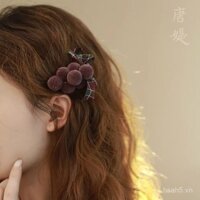 Kẹp tóc nơ nhỏ hình nho mềm mại, kẹp bên, phụ kiện tóc mới cao cấp mùa thu đông 2024
