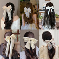 Kẹp Tóc Nơ Ruy Băng Sau Đầu Kẹp Lò Xo Màu Trắng Nổi Tiếng Trên Mạng Cao Cấp Phụ Kiện Tóc Khí Chất Mũ Đội Đầu