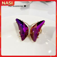 Kẹp tóc nữ hàn quốc NASI cao cấp hình bướm pha lê lấp lánh chất liệu hợp kim cao cấp bền đẹp kẹp tóc mái mẫu đẹp kẹp mỏ vịt - Tím