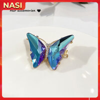 Kẹp tóc nữ hàn quốc NASI cao cấp hình bướm pha lê lấp lánh chất liệu hợp kim cao cấp bền đẹp kẹp tóc mái mẫu đẹp kẹp mỏ vịt - Xanh lam
