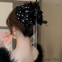 Kẹp Tóc Tua Rua Ngọc Trai Lông Hoa, Kẹp Thanh Lịch Thời Trang, Niche Lãng Mạn Phong Cách Pháp Thiết Kế Cảm Giác Phụ Kiện Tóc Nữ Mũ Đội Đầu, Phong Cách INS Ánh Sáng Trưởng Thành Thanh Lịch Thời Trang Kẹp Cá Mập Đẹp