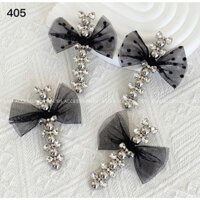 [KEP405] KẸP MÁI CHARM NƠ VẢI VOAN PHỐI ĐÁ CAO CẤP HÀN QUỐC ESIS ACCESORIES