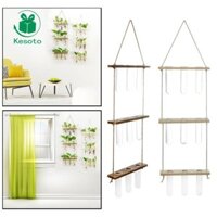Kesoto Treo Tường Chậu Hoa Bud Bình Thủy Tinh Terrarium Chân Đế Bằng Gỗ Ống Kiểm Tra Bình