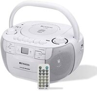 Kết hợp máy nghe nhạc và CD Retekess TR621, Đài AM FM Boombox di động, Máy nghe nhạc MP3 có điều khiển từ xa, USB, Micro SD, phù hợp cho gia đình (Màu trắng)