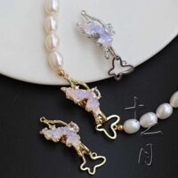 Kết Nối Khóa 24K Pha Lê Bướm Nửa Mặt Zircon Micro-Dát Ngọc Trai Khóa Đầu Trang Sức Vòng Cổ Vòng Tay