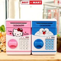 Két sắt đựng tiền mini thông minh hình doremon và hello kitty (combo 1 cái )