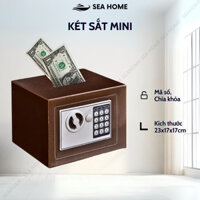 Két Sắt Mini Cho Bé , Tủ Đựng Tiền Mini Để Bàn Khóa Điện Tử Chống Cháy Có Khe Nhét Tiền  D23cm x R17cm x C17c