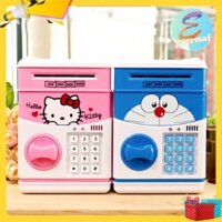 Két Sắt Mini Đựng Tiền Thông Minh Mở Bằng Mật Mã - Két Sắt Mini Mật Mã Hình Doraemon và Hello Kity