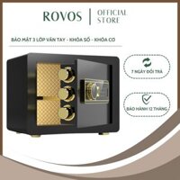 Két Sắt Mini ROVOS Két Mini Khóa Số Điện Tử Kết Hợp Vân Tay 25x35x25 Màu Đen Làm Bằng Thép Tấm - B19