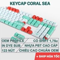 Keycap CORAL SEA Profile OEM chất liệu PBT in Dyesub Full 123 nút cho bàn phím cơ (Filco, Leopold, IKBC, Edra, keychron)