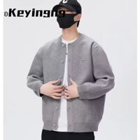 Keyingng Áo len dệt kim nam màu trơn giản dị Hàn Quốc Áo len đa năng tối giản