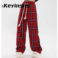 Keyingng Quần Nam Đen Trắng Cổ Điển Kẻ Sọc Quần Ống Rộng Thường Ngày