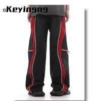 Keyingng Quần Nam Mỹ retro Xu Hướng Đường Phố Cao Cấp Giải Cấu Trúc Màu Sắc Tương Phản Ống Rộng Quần Thể Thao Nam