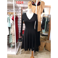 KF1024 Đầm thun xòe cổ tim chéo tay dài