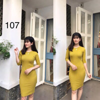 KF107 Đầm thun ôm body cổ tròn tay lỡ