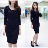 KF111 Đầm thun ôm body cổ tim, tay lở