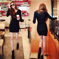 KF112 Đầm thun ôm body cổ tim tay dài form mini