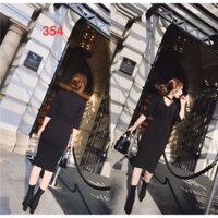 KF354 Đầm thun ôm body cổ tim tay lỡ có khóa cổ