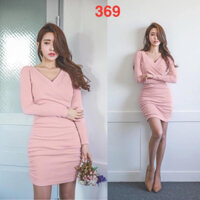 KF369 Đầm thun ôm body cổ chéo nhúng thân