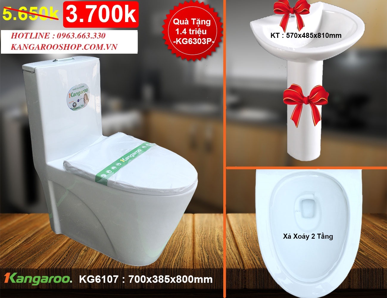 Bồn cầu 1 khối kangaroo KG6107