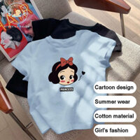 Kh Áo thun màu hồng đáng yêu có công chúa và nơ, da nhẹ nhàng, cổ tròn