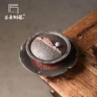 [Khả năng thở tốt] Bát che núi lửa cổ điển mới sáng tạo bùn đá cũ bằng gốm thô Trung Quốc mới Bộ trà bát Sancai Kung Fu